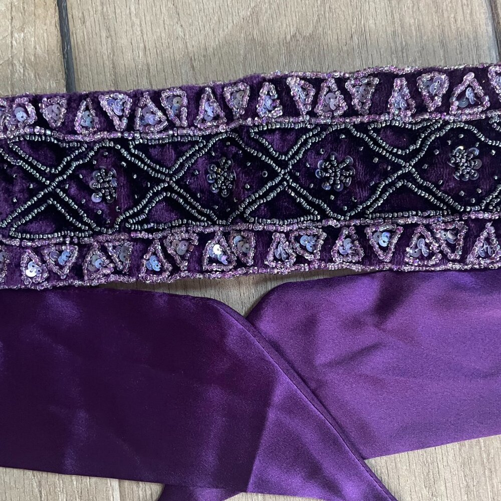 Purple Velvet Embroidered & Sequin Belt